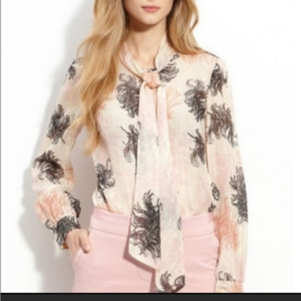 Trina Turk shimmery sheer bow blouse
